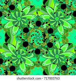 Sacred geometric vector symbol with many petals flower. Colored mandala logo on green, black and neutral colors.