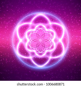 Sacred geometry, abstract glowing background. Vector Digital graphic for brochure, website, flyer, print, poster, other design