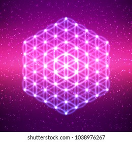 Sacred geometry, abstract glowing background. Vector Digital graphic for brochure, website, flyer, print, poster, other design