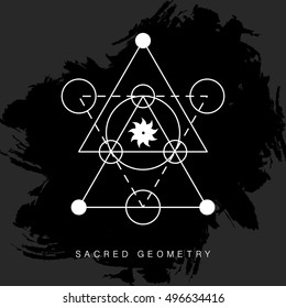 Sacred geometry abstract sign, tattoo, photo overlay. Alchemy linear modern art. Religion, astrology mystery tribal aztec emblem. Esoteric, science, hipster symbol. Vector logo, t shirt apparel print