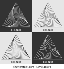 Sacred geometry Alchemy 4 objects different Lines.
Equilateral triangle 60 degrees angle. Vector illustration.