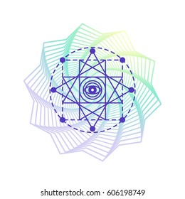 Sacred geometry alchemy symbol, isolated on white with flower mandala gradient shape. Vector hipster logo. Linear modern art. Religion, esoteric emblem
