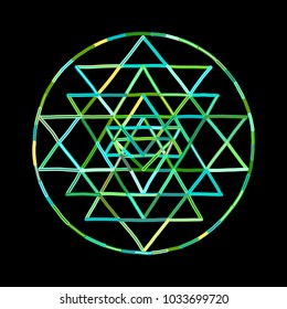 Sacred geometry and alchemy symbol Sri Yantra. Hand drawn sketch for your design