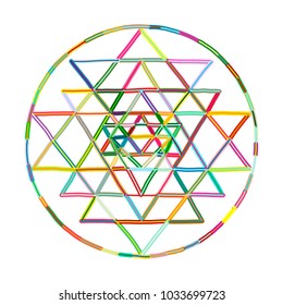 Sacred geometry and alchemy symbol Sri Yantra. Hand drawn sketch for your design