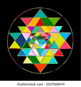 Sacred geometry and alchemy symbol Sri Yantra. Hand drawn sketch for your design