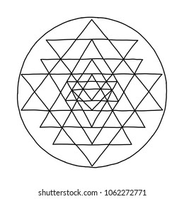 Sacred geometry and alchemy symbol Sri Yantra. Hand drawn sketch for your design