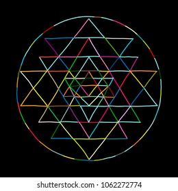 Sacred geometry and alchemy symbol Sri Yantra. Hand drawn sketch for your design