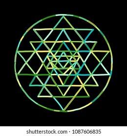 Sacred geometry and alchemy symbol Sri Yantra. Hand drawn sketch for your design