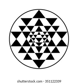 Sacred geometry and alchemy symbol Sri Yantra, formed by nine interlocking triangles that surround and radiate out from the central point.