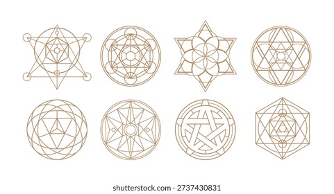 Sacred Geometry Alchemy Symbols Set, Minimal One Line Vector Art, Esoteric Geometric Design for Spiritual Branding, Wall Art