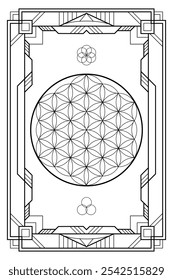 Sacred geometry art deco style illustration. Tarot deck design. Elegant luxury spiritual vector art.