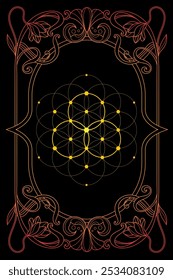 Sacred geometry art nouveau style illustration. Tarot deck design. Romantic esoteric gold and black vector art.