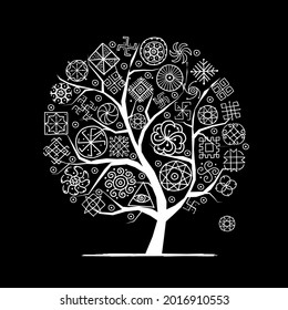 Sacred geometry, art tree. Alchemy, religion, philosophy, spirituality. Hand drawn sketch for your design
