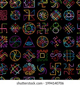 Sacred geometry background, seamless pattern. Alchemy, religion, philosophy, spirituality. Hand drawn sketch for your design