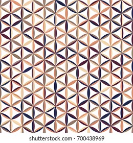Sacred geometry beige, brown, blush, plum, navy blue gradient flower of life texture on white background. Seamless pattern. Abstract vector overlapping circle ornament illustration.