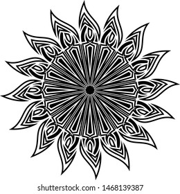 Sacred geometry. Black sun. Circular Celtic ornament. Magic sign of Vikings. Black ethnic totemic geometric tattoo. Ethnic stylization of a mythical pattern.Vector illustration. 