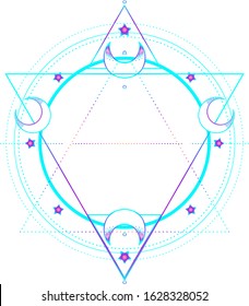 Sacred Geometry and Boo symbol set. Ayurveda sign of harmony and balance. Tattoo design, yoga logo. poster, t-shirt textile. Colorful rainbow gradient over black.