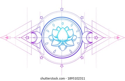 Sacred Geometry   Boo symbol set  Ayurveda sign harmony   balance  Tattoo design  yoga logo  poster  t  shirt textile  Colorful rainbow gradient over black 