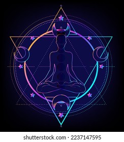 Sacred Geometry   Boo symbol set  Ayurveda sign harmony   balance  Tattoo design  yoga logo  poster  t  shirt textile  Colorful rainbow gradient over black 