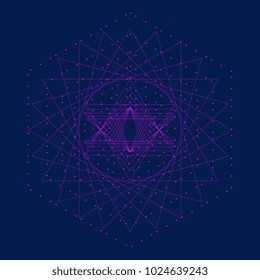 Sacred geometry circle creative isolated in dark blue background.