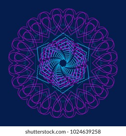 Sacred geometry circle creative isolated in dark blue background.