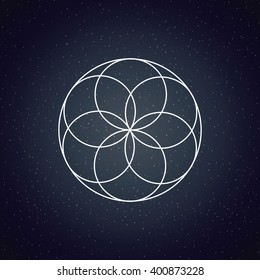 Sacred Geometry, circle design over blue color texture background