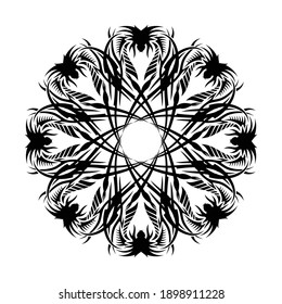 Sacred geometry. Circular ornament. Stylized head of a dragon. Black jungle. Ethnic tribal tattoo. Vector illustration.