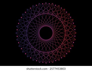 Sacred Geometry colorful Geometric mystic mandala of alchemy esoteric symbol. outline logo design vector divine meditative amulet isolated on black background