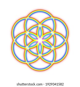 Sacred geometry, colorful rainbow seed of life. Vector illustration.