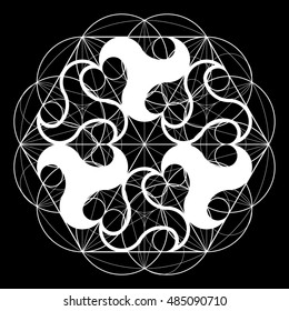 Sacred Geometry construction . Geometric abstract vector on a black background. Golden Section. Vector 10 eps