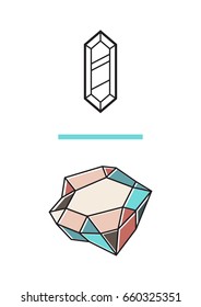 Sacred geometry creative postcard with bright diamond crystals. Trendy poster, print. 