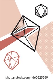 Sacred geometry creative postcard with bright diamond crystals. Trendy poster, print. 