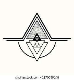 Sacred geometry. The crossed linear triangles. Secret symbol of geometry. Triangular symbol. Labyrinth of illuminates. Glyph. Alchemy; religion; philosophy; astrology and spirituality. Vector.