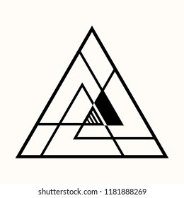 Sacred geometry. The crossed linear triangles. Secret symbol of geometry. Triangular symbol. Maya pyramid. Mountains of Inca. Alchemy, religion, astrology, spirituality. Vector illustration.