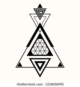 Sacred geometry. The crossed linear triangles. Secret symbol of geometry. Triangular symbol. Glyph. Structure of illuminates. Hypnotic labyrinth. Alchemy; religion; astrology, spirituality. Vector.