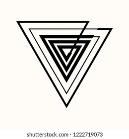 Sacred geometry. The crossed linear triangles. Secret symbol of geometry. Triangular symbol. Hypnotic labyrinth. Black ethnic totemic geometric tattoo. Vector illustration.