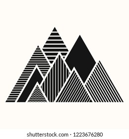 Sacred Geometry. Crossed Linear Triangles. Secret Symbol Of Geometry. Triangular Symbol. Maya Pyramid. Mountains Of Inca. Stylized Of A Mountain Ridge. Black Ethnic Totemic Geometric Tattoo.