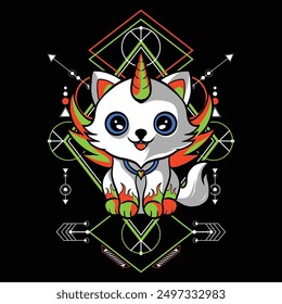 Sacred Geometry Cute Cat with Wings Can Use For Gaming Logo, E-sport Logo