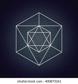 Sacred Geometry design over blue color texture background