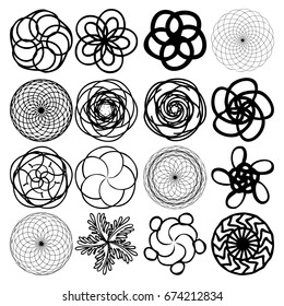 Sacred geometry design set for indie music cover or t-shirt print, psychedelic poster and flyer. Astrology esoteric religion mandala. Vector.