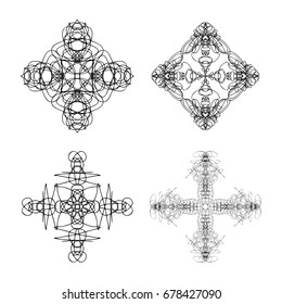 Sacred geometry design set for indie music cover or t-shirt print, psychedelic poster and flyer. Astrology esoteric religion mandala. Vector.