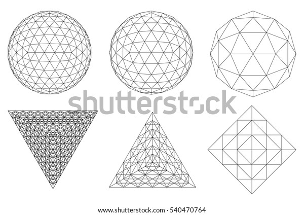 Sacred geometry. Dodecahedron. Snub dodecahedron.\
Icosahedron. Network line, HUD design sphere and triangle. Vector\
Illustration 