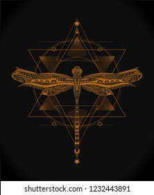 Sacred geometry with dragonfly. To be used for mehndi design and print t shirt.