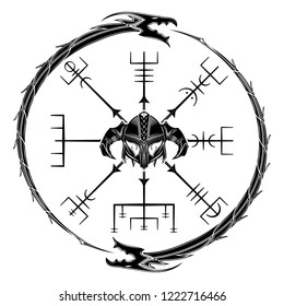 Sacred geometry. Galdrastaﬁr. Egishjalmur. Horror helmet. Magic runic symbols that appeared in the early Middle Ages in Iceland. Is a few; or multiple; intertwined runes. Runic Talisman. Vector.