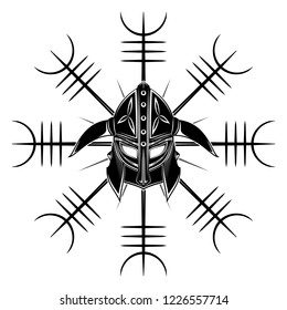 Sacred geometry. Galdrastaﬁr. Egishjalmur. Horror helmet  Vector.