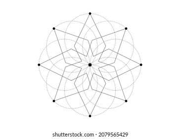 Sacred Geometry, eight pointed star. Logo icon  Geometric mystic mandala of alchemy esoteric Seed of life. Vector black tattoo divine meditative amulet isolated on white background