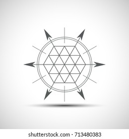 Sacred geometry element. Hexagonal element. Geometrical sign with shadow.