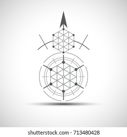 Sacred geometry element. Hexagonal element. Geometrical sign with shadow.