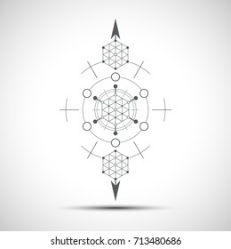 Sacred geometry element. Hexagonal element. Geometrical sign with shadow.