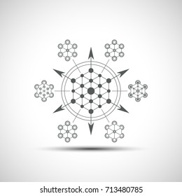 Sacred geometry element. Hexagonal element. Geometrical sign with shadow.